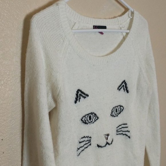 Forever 21 White Cat Face Sweater Size Large - Picture 3 of 7